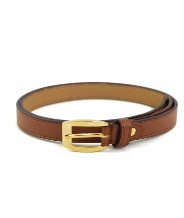 Ceinture fine vegan VSI VELLA, marron pomme, boucle allongée dorée, fabriquée en Italie