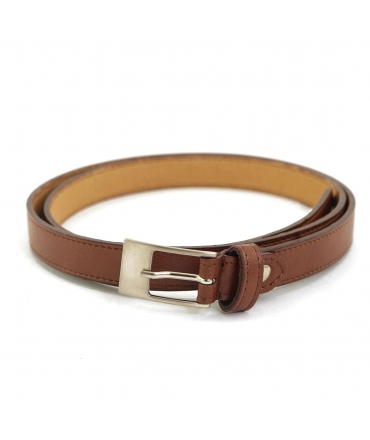 Cinturón vegano fino VSI KIVA marrón con hebilla plateada rectangular. Fabricado en Italia.