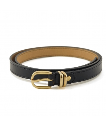 VSI LANAI Black vegan belt with apple gold buckle and gold loops, Made in Italy