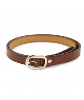 Ceinture fine vegan VSI RINDA en cuir marron avec boucle ronde argentée
