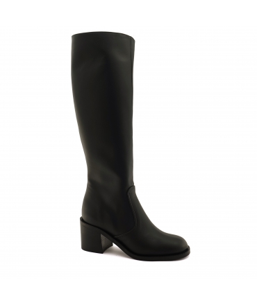 VSI NIMA Black vegan boots corn wide heel zip elastic insert Made in Italy
