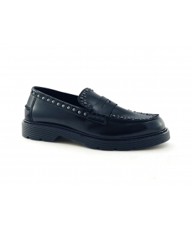 VSI BASKO vegan black shiny college loafers with studs, vegan shoes Made in Italy
