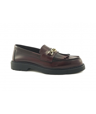 Mocassins vegan rouge foncé VSI NOEL avec franges brillantes et mors, fabriqués en Italie