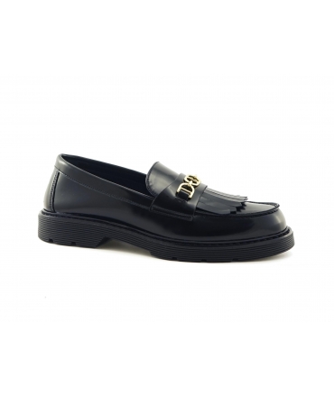 VSI NOEL vegan moccasins in shiny black with fringes and a horsebit, Made in Italy