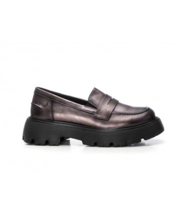 REFRESH Mocasines veganos estilo universitario con suela gruesa y laminado de plomo
