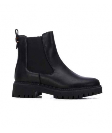 REFRESH Schwarze vegane Stiefeletten mit elastischem Seitenreissverschluss und dicker Sohle
