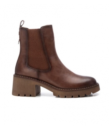 REFRESH Brown vegan ankle boots with elasticated block heel and side zip and thick sole