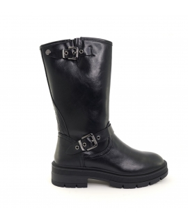 Bottes de motard noires vegan REFRESH avec boucles et fermeture éclair