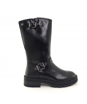 REFRESH Black Vegan Biker Boots with Buckles and Zipper
