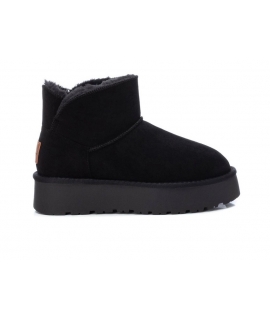 XTI black low platform boot faux fur vegan warm padded
