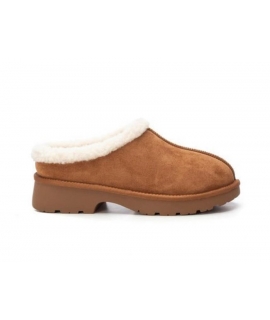 XTI Low Vegan Padded Winter Clog Brown Faux Fur Slip-On