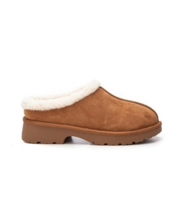 XTI Low Vegan Padded Winter Clog Brown Faux Fur Slip-On