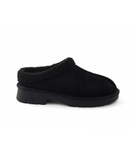 XTI Vegan Low Shoe Padded Winter Clog Faux Fur Black Slip-On