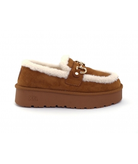 XTI Mocassini vegan platfrom peluche imbottiti finto pelo marrone slip-on morsetto