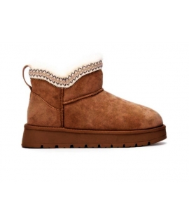 XTI Brown Faux Fur Padded Ankle Boots Super Warm Vegan Plush Boots
