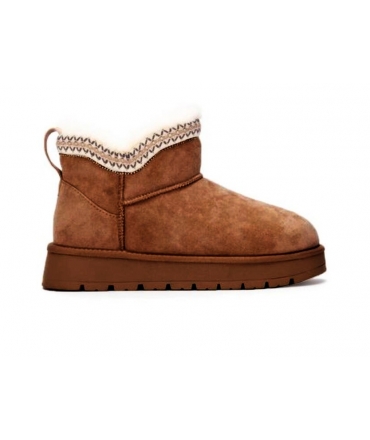 XTI Brown Faux Fur Padded Ankle Boots Super Warm Vegan Plush Boots