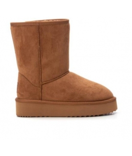 XTI Brown Faux Fur High Ankle Boots Padded Comfortable Vegan Platform Plush