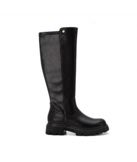 XTI Black Vegan Calf-High Boots with Zipper, Round Toe, Removable Insole