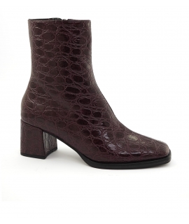 VSI MARILYN Stivaletti vegan rosso scuro squadrati tacco vernice Made in Italy