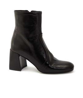 VSI OXA Chocolate Shiny Square Ankle Boots with Zip and Block Heel Made in Italy