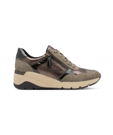 Zapatillas veganas JANA para mujer, grises, con cuña, cremallera y cordones, zapatos veganos
