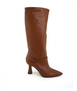 VSI VENIA vegan knee-high boots brown tubular heel pointed toe vegan shoes Made in Italy
