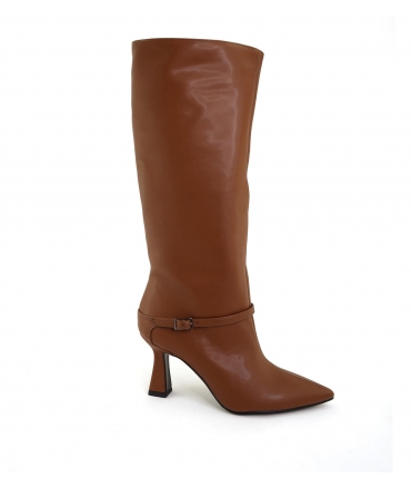 VSI VENIA vegan knee-high boots brown tubular heel pointed toe vegan shoes Made in Italy