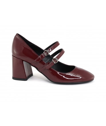 VSI MARY Jane charol vegano burdeos tacón ancho doble tira hecho en Italia