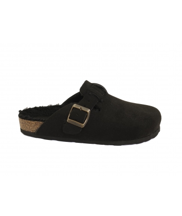 VSI HABANA Mules d'hiver noires boucle confort en coton fausse fourrure vegan Fabriqué en Italie