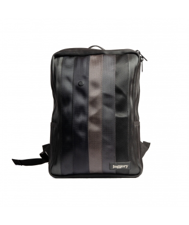 JAGGERY Schwarze recycelte Rucksack Sicherheitsgurte Computertasche vegane Tasche