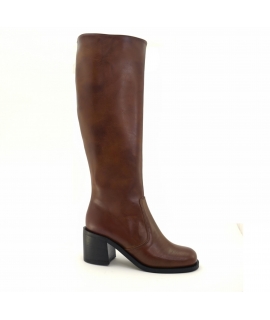 VSI NIMA Stivali vegan marroni tacco largo zip inserto elastico Made in Italy