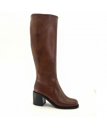 Bottes végétaliennes marron VSI NIMA à talon large avec fermeture éclair et insert élastique, fabriquées en Italie