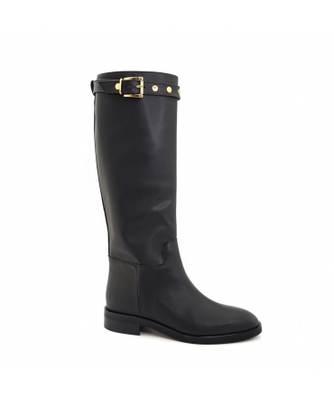 Botte végétalienne VSI CORINNE en maïs noir, bout rond tubulaire, clous, fabriquée en Italie