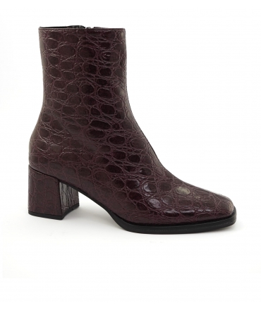 Bottines vegan VSI MARILYN rouge foncé à talon carré et cuir verni fabriquées en Italie