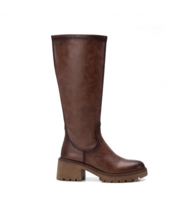 REFRESH Brown vegan calf-length boots with zipper, round toe, removable insole heel
