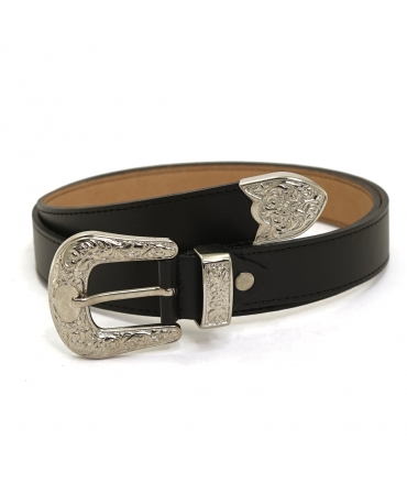 VSI KET Ceinture Vegan Femme eco pomme couleur noir grande boucle eco argent détails triptyque