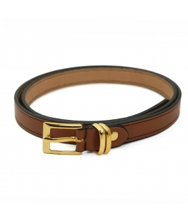 VSI CALIN Ceinture vegan fine marron maïs avec boucle carrée dorée et passants dorés