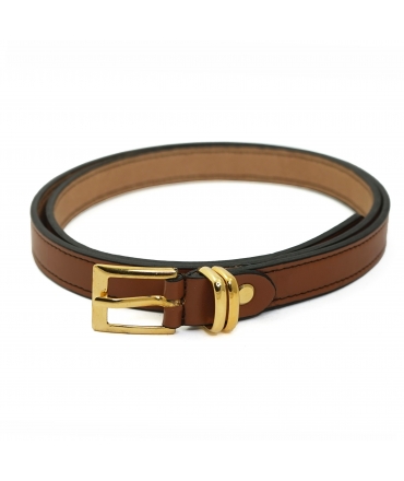 VSI CALIN Vegan belt brown thin corn square buckle gold loops gold