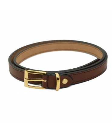 VSI STEFFIE Vegan belt thin brown gold square buckle gold loop
