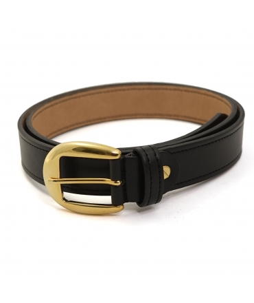 VSI SIBA Vegan Belt Black Apple Round Gold Dome Buckle Handmade Made in Italy