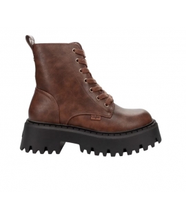 BUFFALO ASPEN MID Vegane braune Stiefelette mit Schnürsenkeln, Reissverschluss, dicker Sohle und