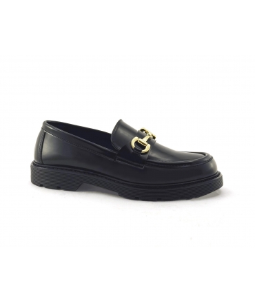 VSI BRENT Vegan Moccasins Black Gloss Gold Clamp College Vegan Shoes Made in Italy