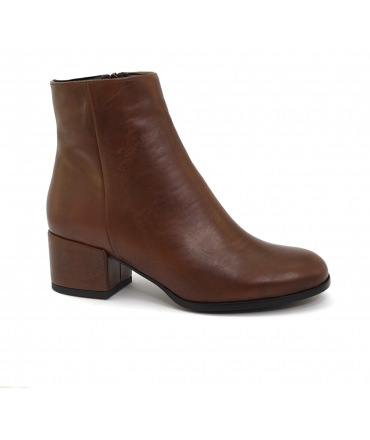 VSI DENA Brown Vegan Ankle Boots with Round Toe, Block Heel, Zipper, Made in Italy