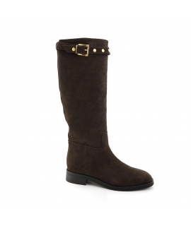 VSI CORINNE Stivale vegan marrone scuro scamosciato tubolare punta tonda borchie Made in Italy