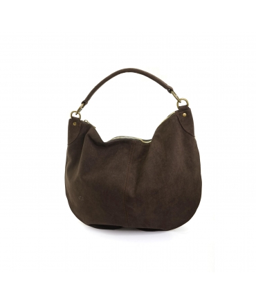 Bolso de hombro VSI NEMEA de media luna vegano de ante marrón oscuro, fabricado en Italia