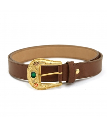 VSI LULLABY Vegan belt brown corn large flat buckle gold handcrafted Made in Italy