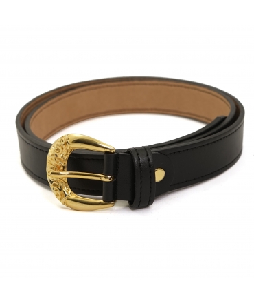 VSI ANISSA Ceinture vegan noire Femme pomme écologique avec boucle décorée or
