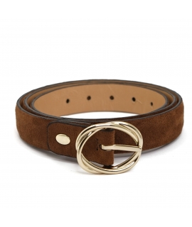 Ceinture végane VSI COCO en cuir suédé avec une boucle ronde tressée dorée, fabriquée à la main en Italie