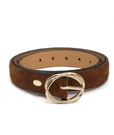 Ceinture végane VSI COCO en cuir suédé avec une boucle ronde tressée dorée, fabriquée à la main en Italie