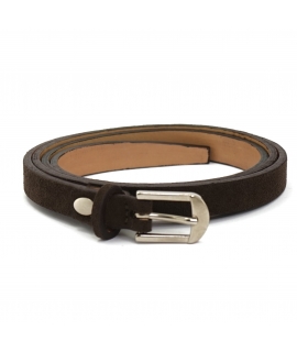 VSI TIRY Cintura vegan fina marrone scuro effetto scamosciato fibbia quadrata argento